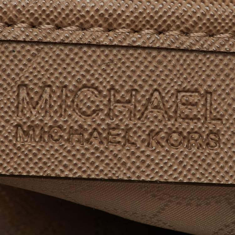 Pre Owned MICHAEL Michael Kors Taupe Beige Saffiano Leather Large Jet Set Tote