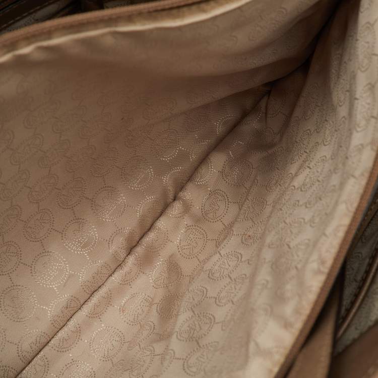 Pre Owned MICHAEL Michael Kors Taupe Beige Saffiano Leather Large Jet Set Tote