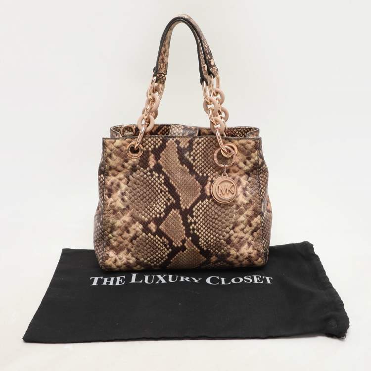 Pre Owned MICHAEL Michael Kors Brown Python Embossed Leather Small Cynthia Satchel