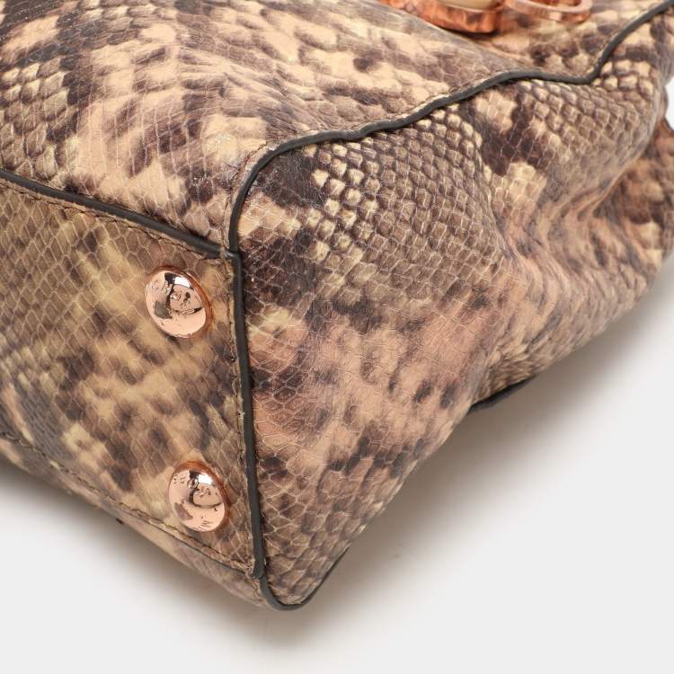 Pre Owned MICHAEL Michael Kors Brown Python Embossed Leather Small Cynthia Satchel