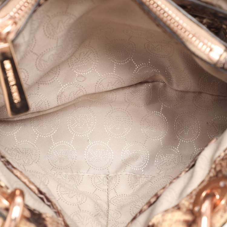 Pre Owned MICHAEL Michael Kors Brown Python Embossed Leather Small Cynthia Satchel