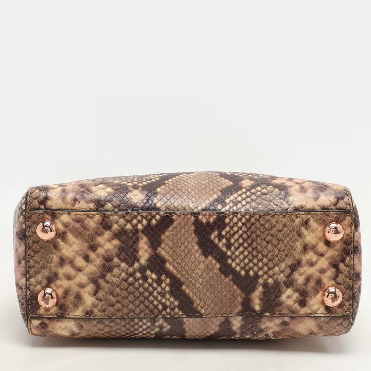 Pre Owned MICHAEL Michael Kors Brown Python Embossed Leather Small Cynthia Satchel