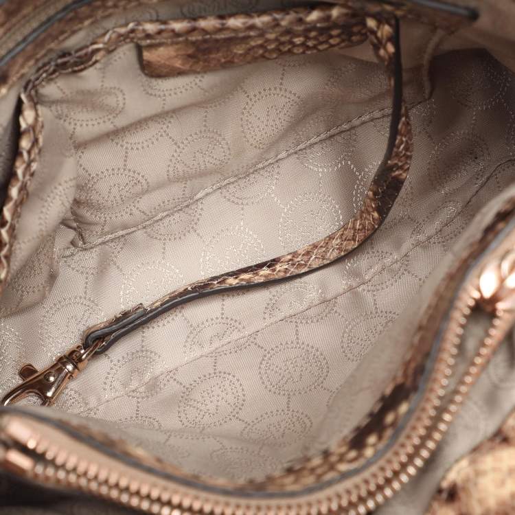 Pre Owned MICHAEL Michael Kors Brown Python Embossed Leather Small Cynthia Satchel