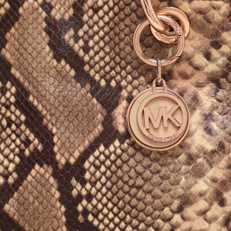 Pre Owned MICHAEL Michael Kors Brown Python Embossed Leather Small Cynthia Satchel