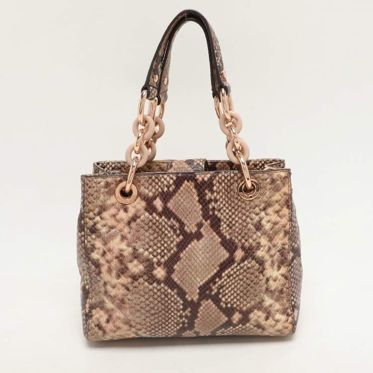 Pre Owned MICHAEL Michael Kors Brown Python Embossed Leather Small Cynthia Satchel