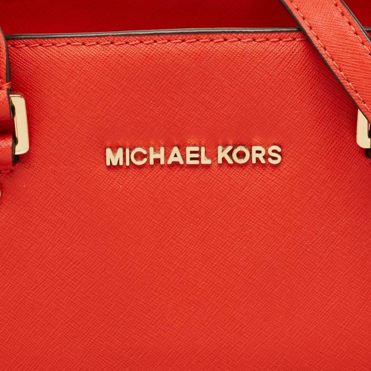 Pre Owned MICHAEL Michael Kors Red Saffiano Leather Large Selma Satchel