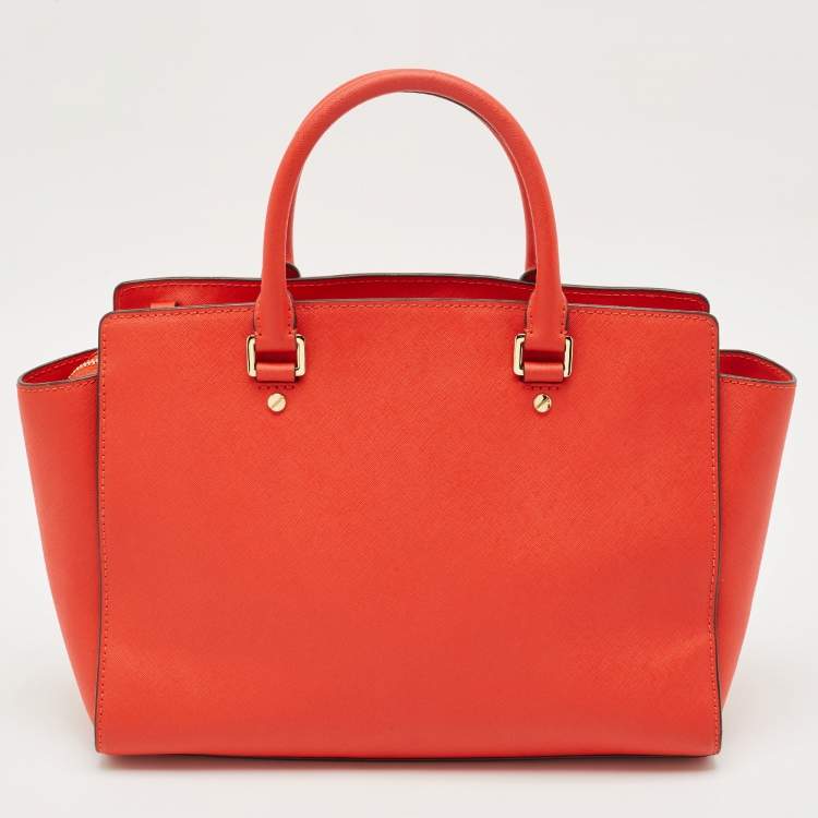 Pre Owned MICHAEL Michael Kors Red Saffiano Leather Large Selma Satchel