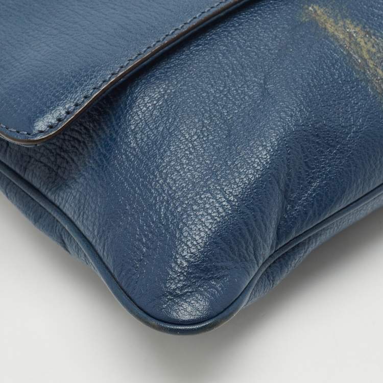 Pre Owned MICHAEL Michael Kors Blue Leather Turnlock Chain Shoulder Bag