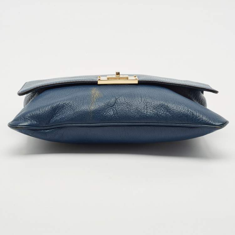 Pre Owned MICHAEL Michael Kors Blue Leather Turnlock Chain Shoulder Bag
