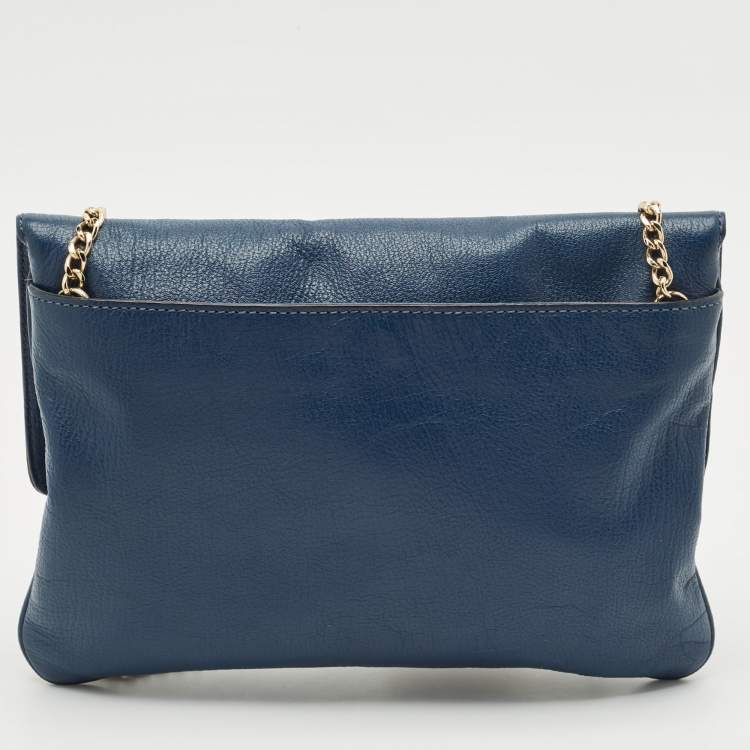 Pre Owned MICHAEL Michael Kors Blue Leather Turnlock Chain Shoulder Bag