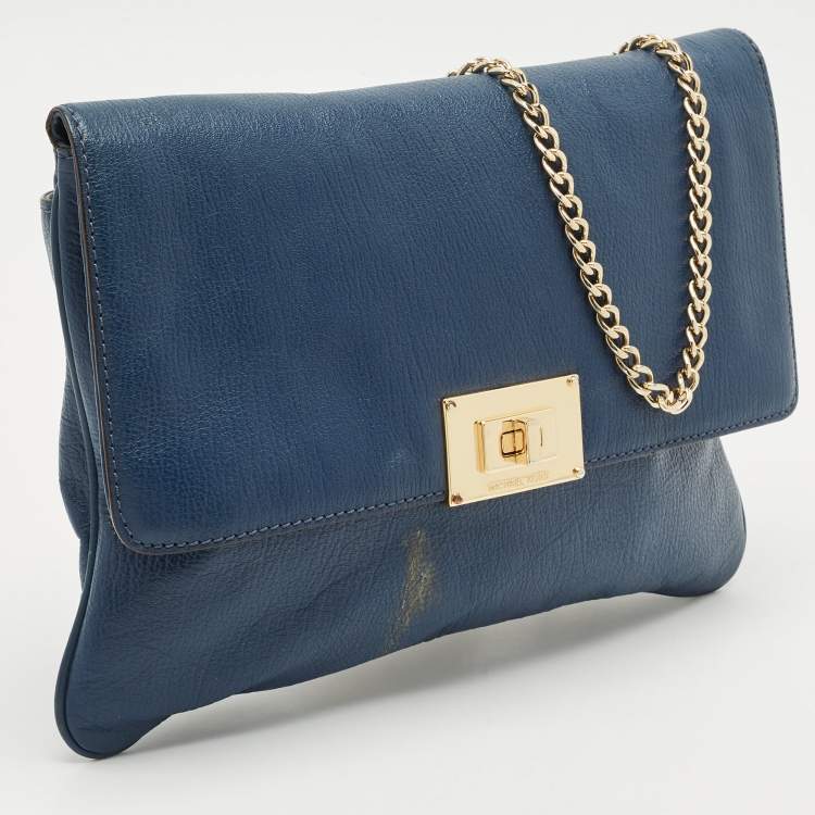 Pre Owned MICHAEL Michael Kors Blue Leather Turnlock Chain Shoulder Bag