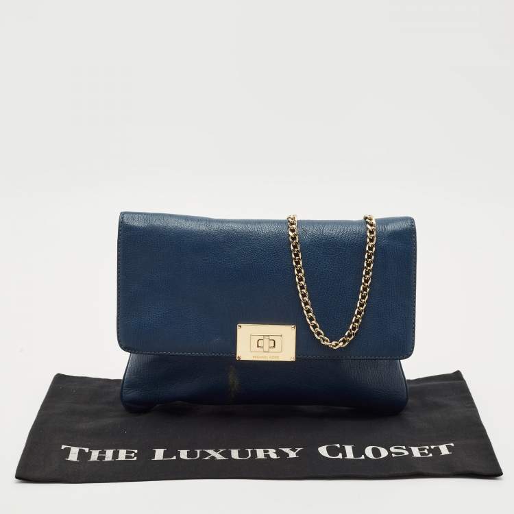 Pre Owned MICHAEL Michael Kors Blue Leather Turnlock Chain Shoulder Bag