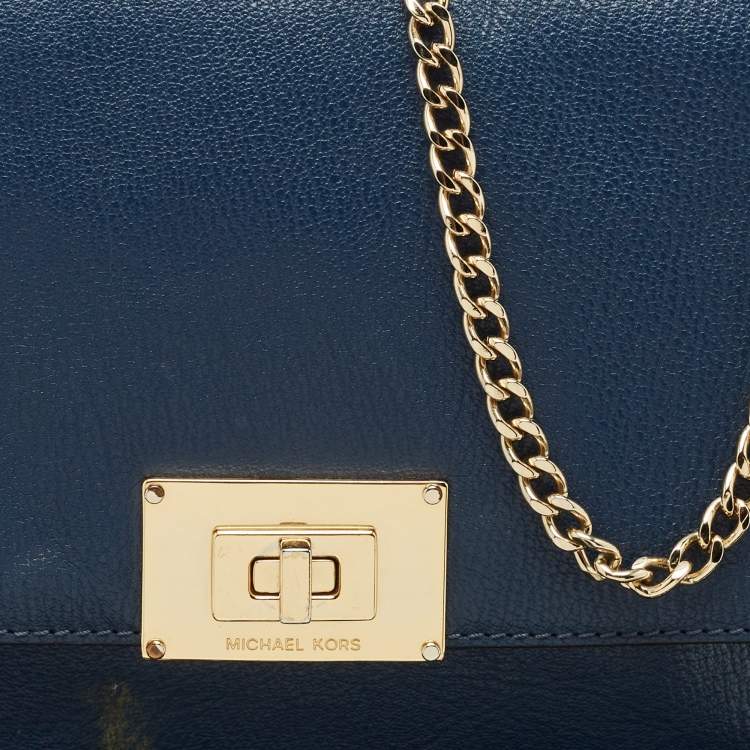 Pre Owned MICHAEL Michael Kors Blue Leather Turnlock Chain Shoulder Bag