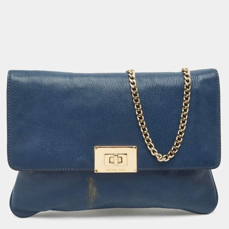 Pre Owned MICHAEL Michael Kors Blue Leather Turnlock Chain Shoulder Bag