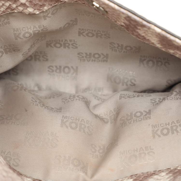 Pre Owned MICHAEL Michael Kors Grey/White Python Embossed Leather Callie Top Handle Bag