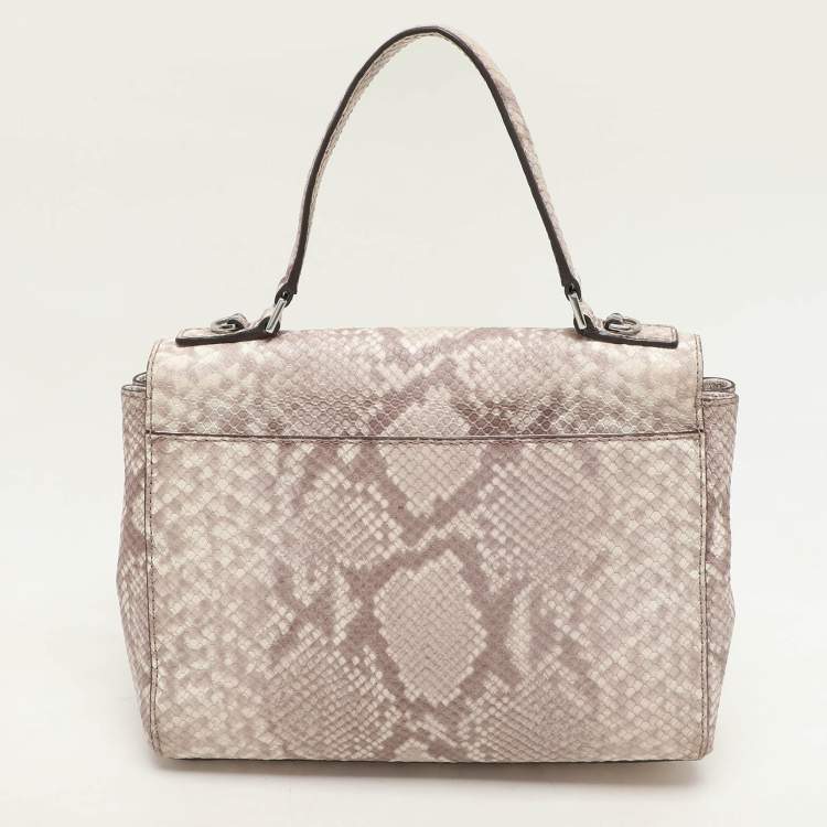 Pre Owned MICHAEL Michael Kors Grey/White Python Embossed Leather Callie Top Handle Bag