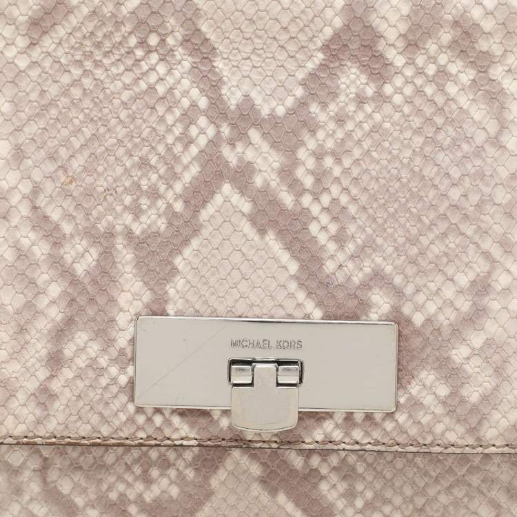 Pre Owned MICHAEL Michael Kors Grey/White Python Embossed Leather Callie Top Handle Bag