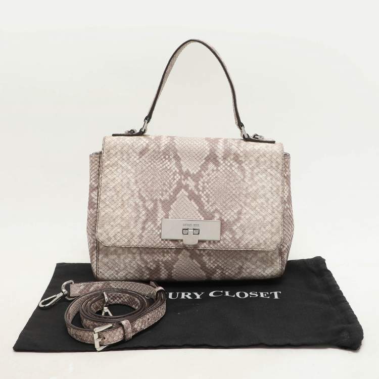 Pre Owned MICHAEL Michael Kors Grey/White Python Embossed Leather Callie Top Handle Bag