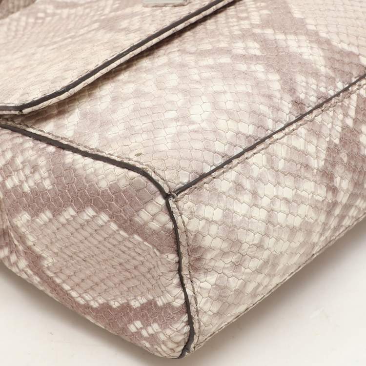 Pre Owned MICHAEL Michael Kors Grey/White Python Embossed Leather Callie Top Handle Bag