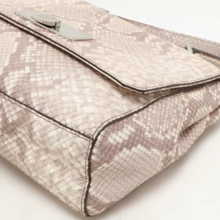 Pre Owned MICHAEL Michael Kors Grey/White Python Embossed Leather Callie Top Handle Bag