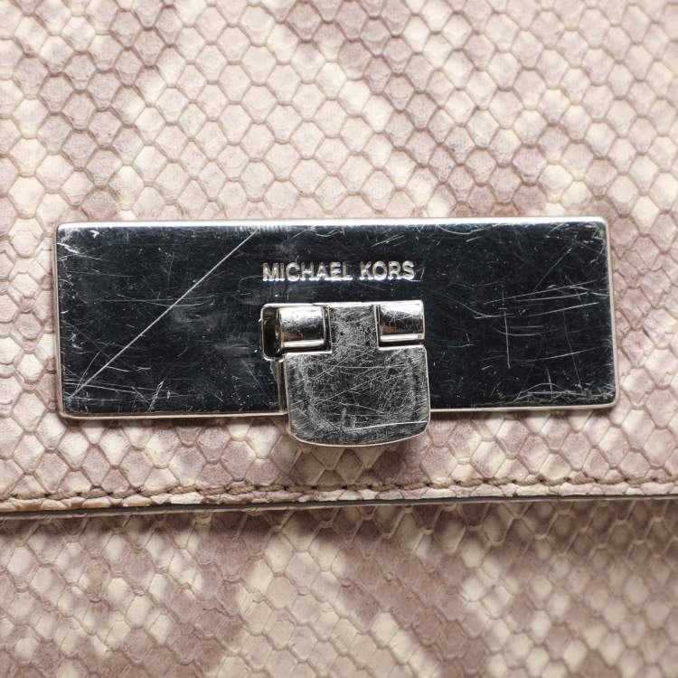 Pre Owned MICHAEL Michael Kors Grey/White Python Embossed Leather Callie Top Handle Bag