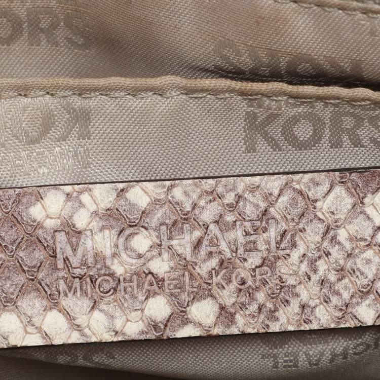 Pre Owned MICHAEL Michael Kors Grey/White Python Embossed Leather Callie Top Handle Bag