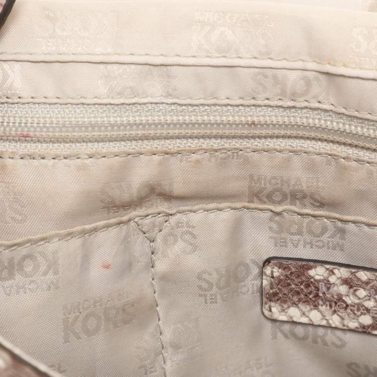 Pre Owned MICHAEL Michael Kors Grey/White Python Embossed Leather Callie Top Handle Bag
