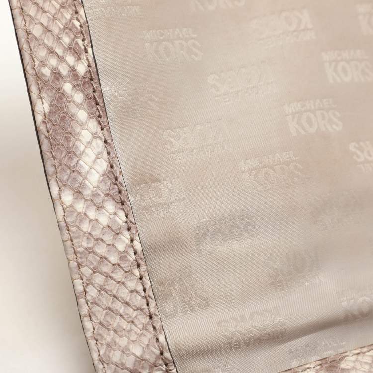 Pre Owned MICHAEL Michael Kors Grey/White Python Embossed Leather Callie Top Handle Bag