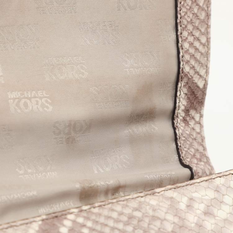 Pre Owned MICHAEL Michael Kors Grey/White Python Embossed Leather Callie Top Handle Bag