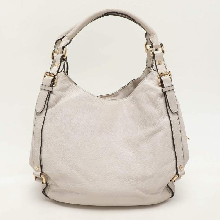 Pre Owned MICHAEL Michael Kors Off White Leather Bedford Hobo