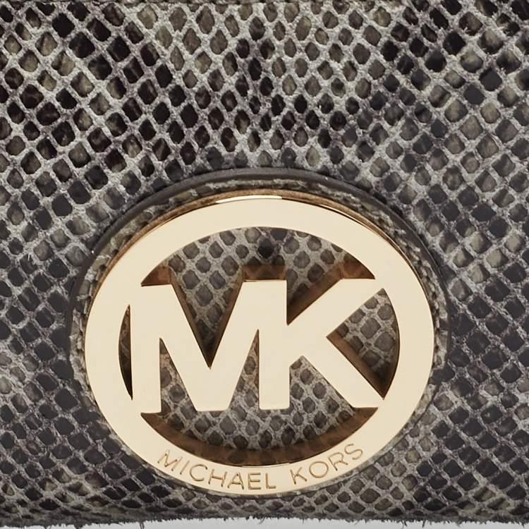 Pre Owned MICHAEL Michael Kors Grey Python Effect Suede Wristlet Zip Pouch