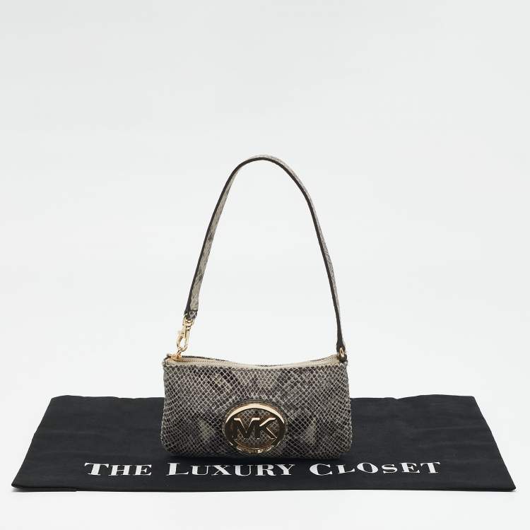 Pre Owned MICHAEL Michael Kors Grey Python Effect Suede Wristlet Zip Pouch
