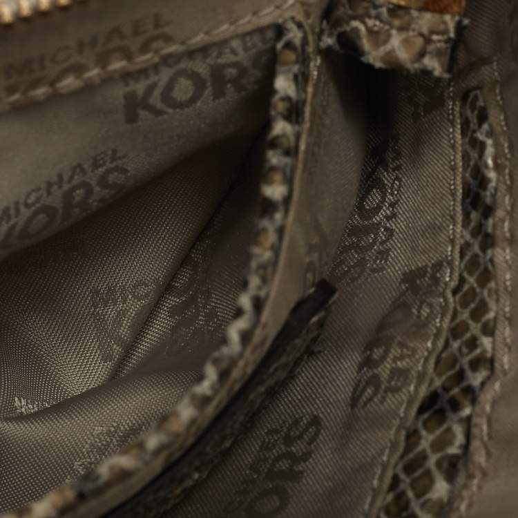 Pre Owned MICHAEL Michael Kors Grey Python Effect Suede Wristlet Zip Pouch