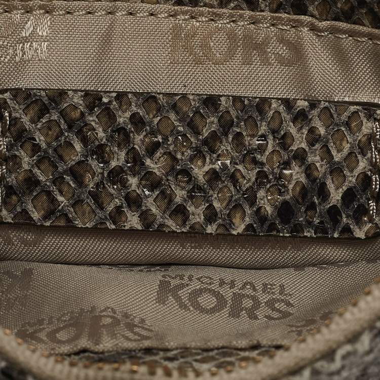 Pre Owned MICHAEL Michael Kors Grey Python Effect Suede Wristlet Zip Pouch