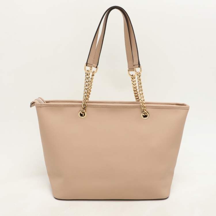 Pre Owned MICHAEL Michael Kors Beige Leather Medium Jet Set Travel Tote