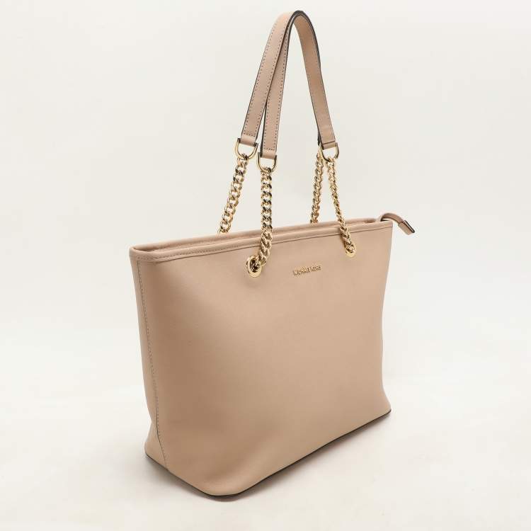 Pre Owned MICHAEL Michael Kors Beige Leather Medium Jet Set Travel Tote