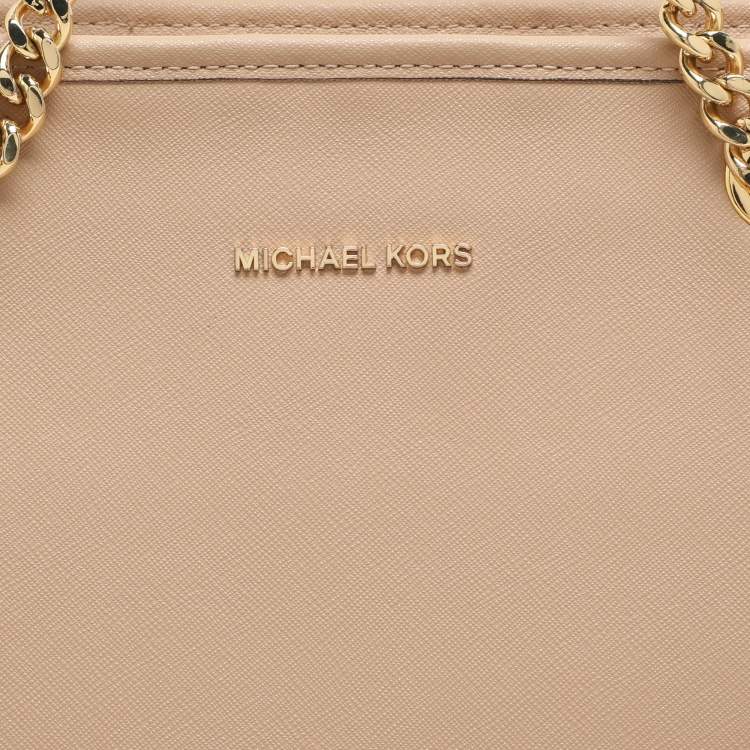 Pre Owned MICHAEL Michael Kors Beige Leather Medium Jet Set Travel Tote