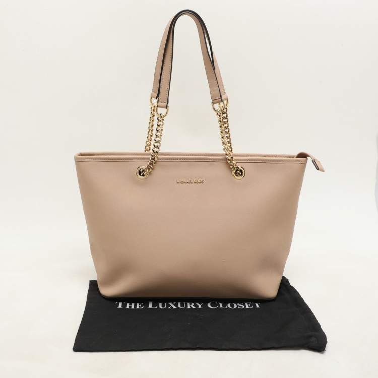 Pre Owned MICHAEL Michael Kors Beige Leather Medium Jet Set Travel Tote