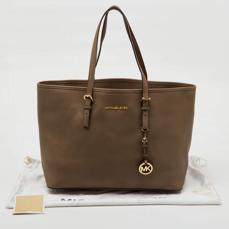 Pre Owned MICHAEL Michael Kors Brown Saffiano Leather Large Jet Set Travel Tote