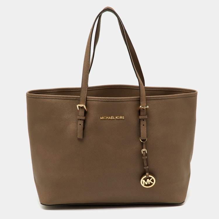 Pre Owned MICHAEL Michael Kors Brown Saffiano Leather Large Jet Set Travel Tote