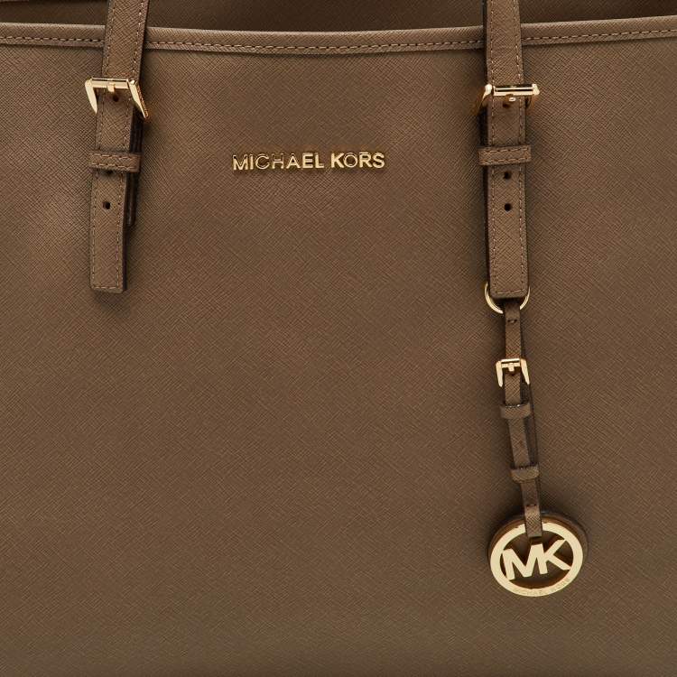 Pre Owned MICHAEL Michael Kors Brown Saffiano Leather Large Jet Set Travel Tote