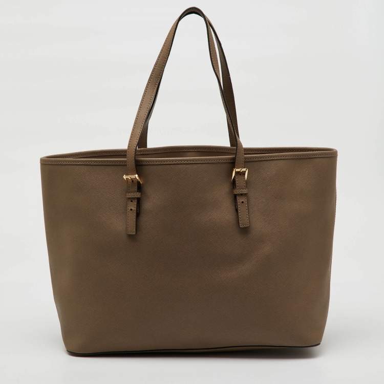 Pre Owned MICHAEL Michael Kors Brown Saffiano Leather Large Jet Set Travel Tote