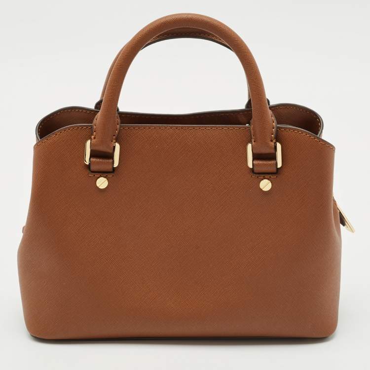 Pre Owned Michael Michael Kors Brown Saffiano Leather Small Savannah Satchel