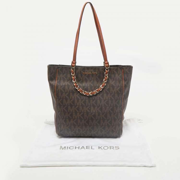 Pre Owned MICHAEL Michael Kors Brown Signature Coated Canvas North/South Harper Tote
