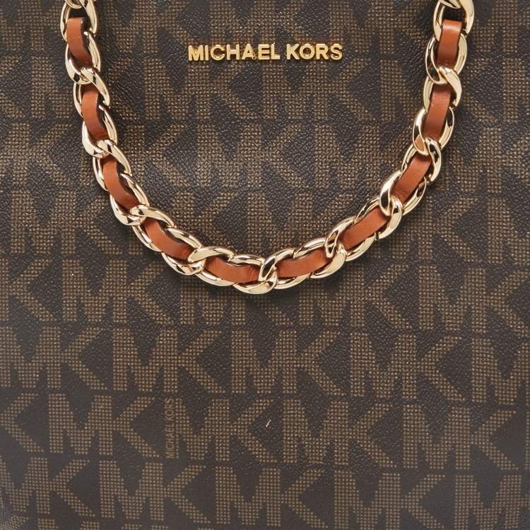 Pre Owned MICHAEL Michael Kors Brown Signature Coated Canvas North/South Harper Tote