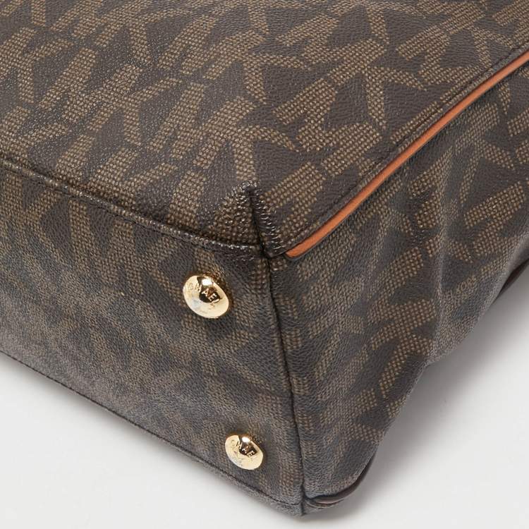 Pre Owned MICHAEL Michael Kors Brown Signature Coated Canvas North/South Harper Tote