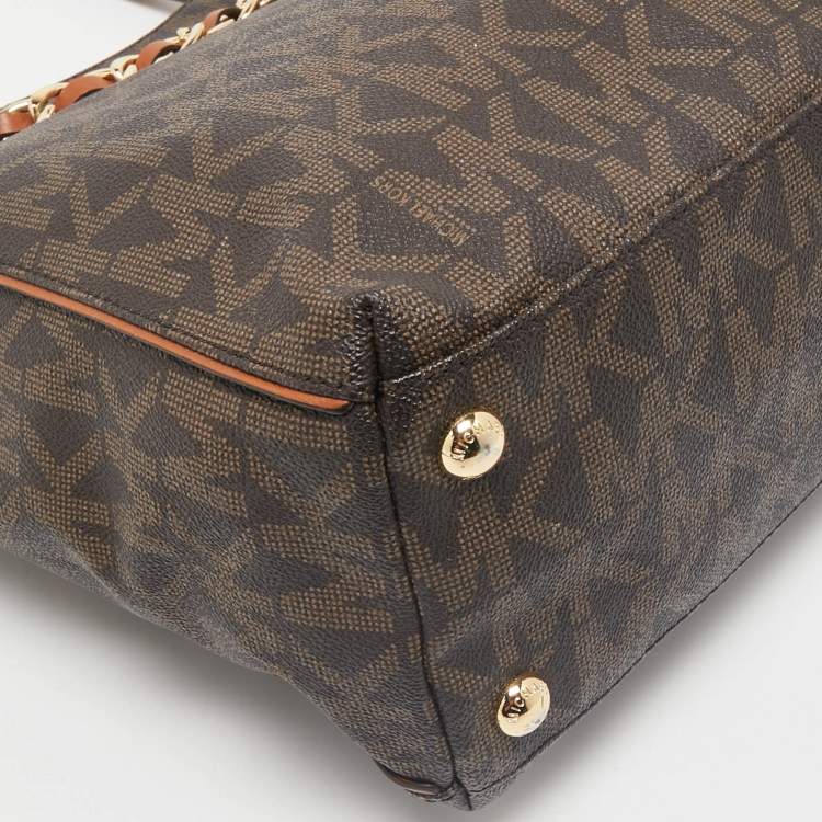 Pre Owned MICHAEL Michael Kors Brown Signature Coated Canvas North/South Harper Tote