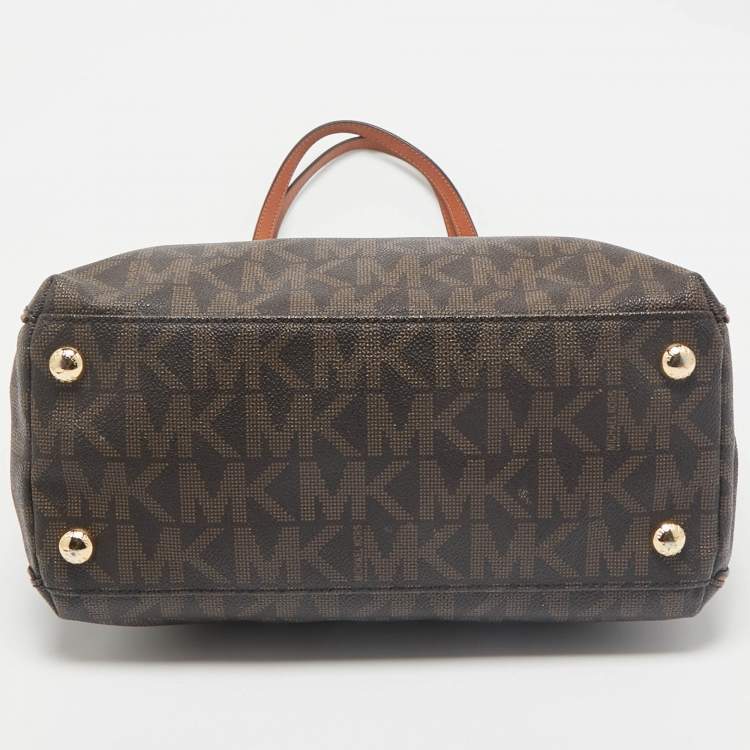 Pre Owned MICHAEL Michael Kors Brown Signature Coated Canvas North/South Harper Tote