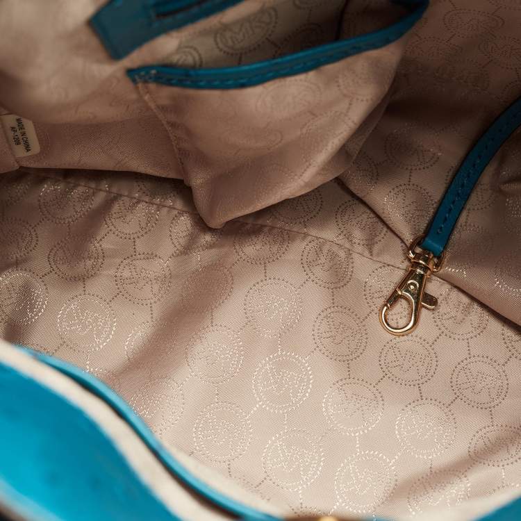 Pre Owned MICHAEL Michael Kors Blue Ostrich Embossed Leather Large North South Hamilton Tote