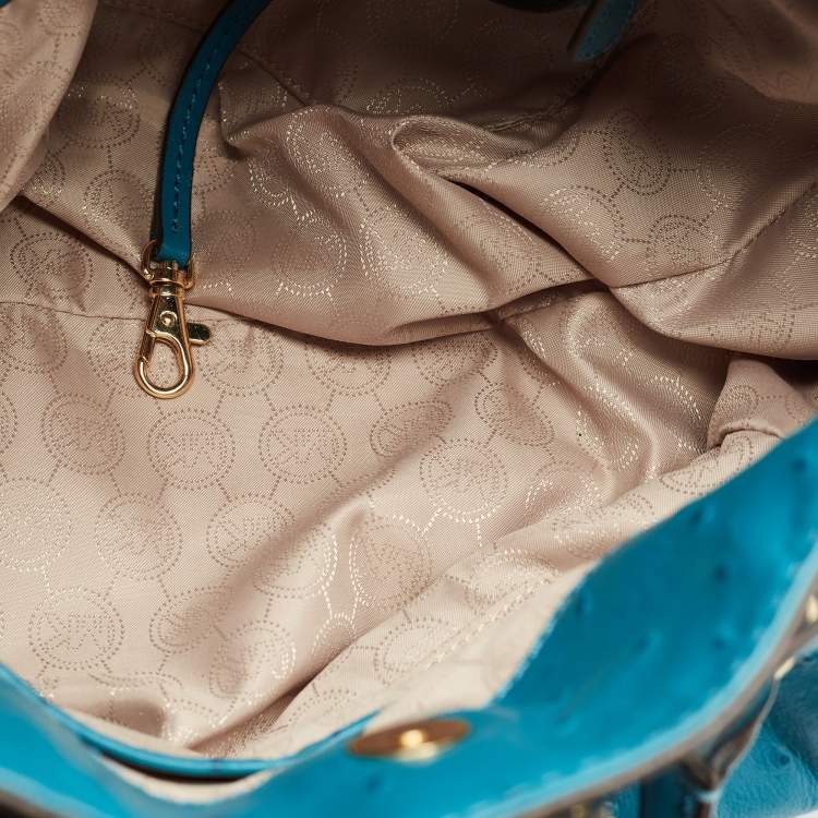 Pre Owned MICHAEL Michael Kors Blue Ostrich Embossed Leather Large North South Hamilton Tote